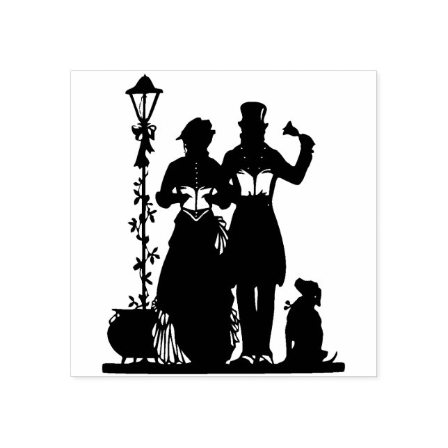 Vintage Christmas Carolers and Dog Rubber Stamp (Imprint)