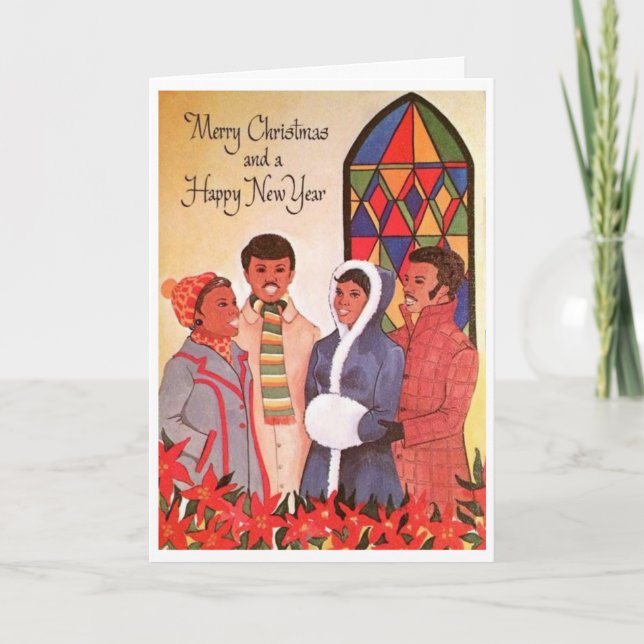 Vintage - Christmas Carolers at Church, Holiday Card (Front)