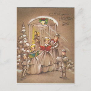 Vintage Christmas Carolers Holiday Postcard