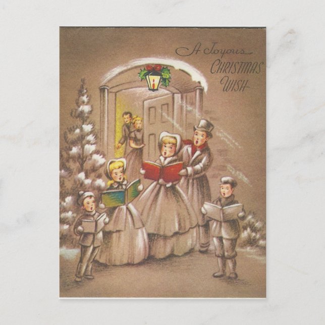 Vintage Christmas Carolers Holiday Postcard (Front)