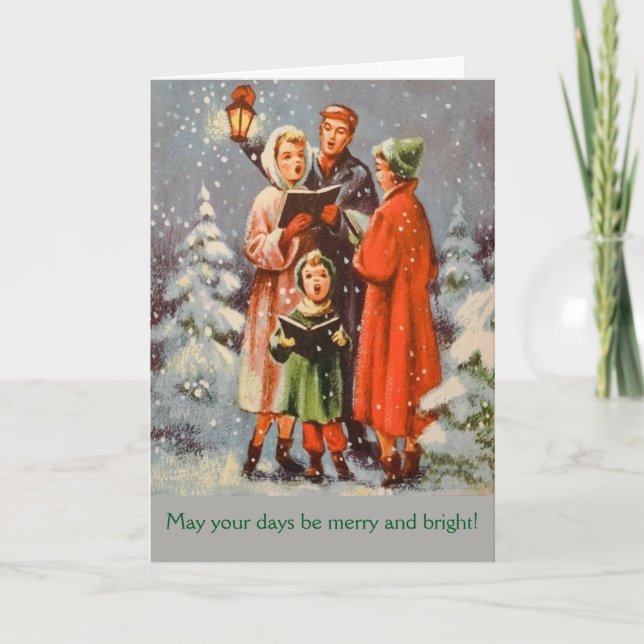 Vintage Christmas Carolers in the Snow, Holiday Card (Front)