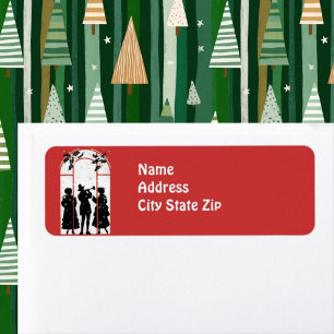 Vintage Christmas Carolers Silhouette Illustration Return Address Label