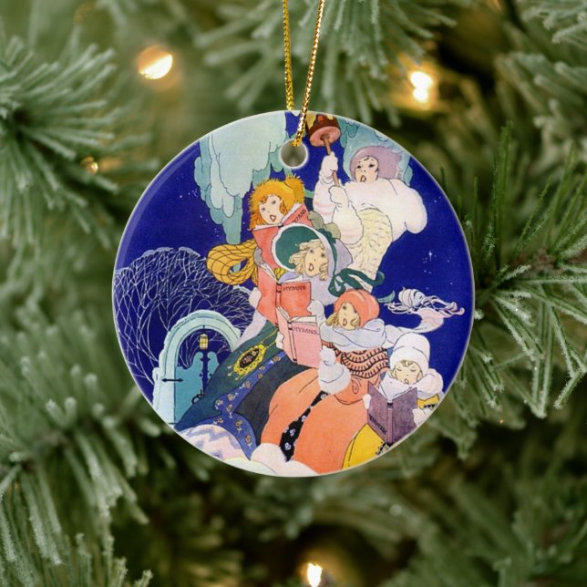 Vintage Christmas Carolers Under the Stars  Ceramic Ornament (Tree)