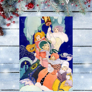 Vintage Christmas Carolers Under the Stars Holiday Card