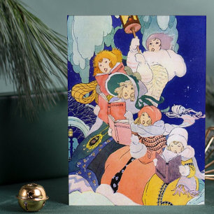 Vintage Christmas Carolers Under the Stars Holiday Card
