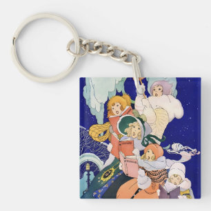 Vintage Christmas Carolers Under the Stars Key Ring