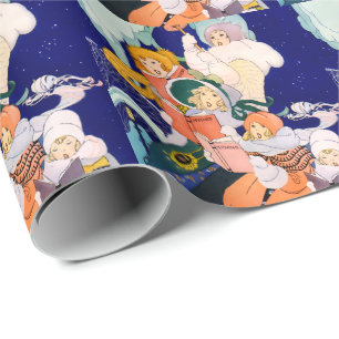 Vintage Christmas Carolers Under the Stars Wrapping Paper