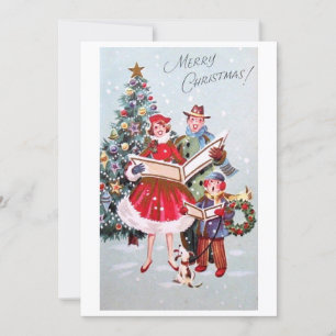 Vintage Christmas Caroling  Holiday Card