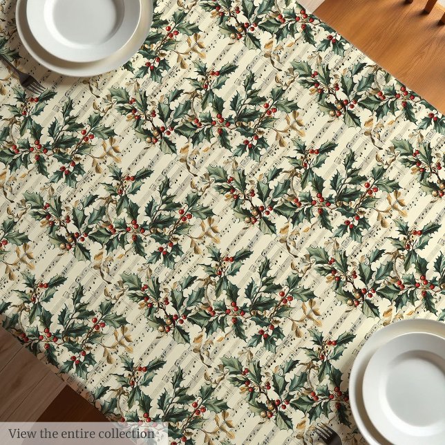 Vintage Christmas carols & holly berry tablecloth (Vintage Christmas carols & holly berry tablecloth)