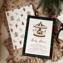 Vintage Christmas Carousel Tartan Baby Shower