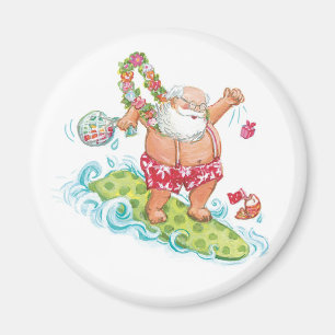Vintage Christmas Cartoon Surfing Santa Claus Magnet