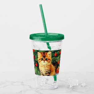 Vintage Christmas Cat Acrylic Tumbler