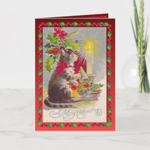 Vintage Christmas,  Cat and decorations Holiday Card