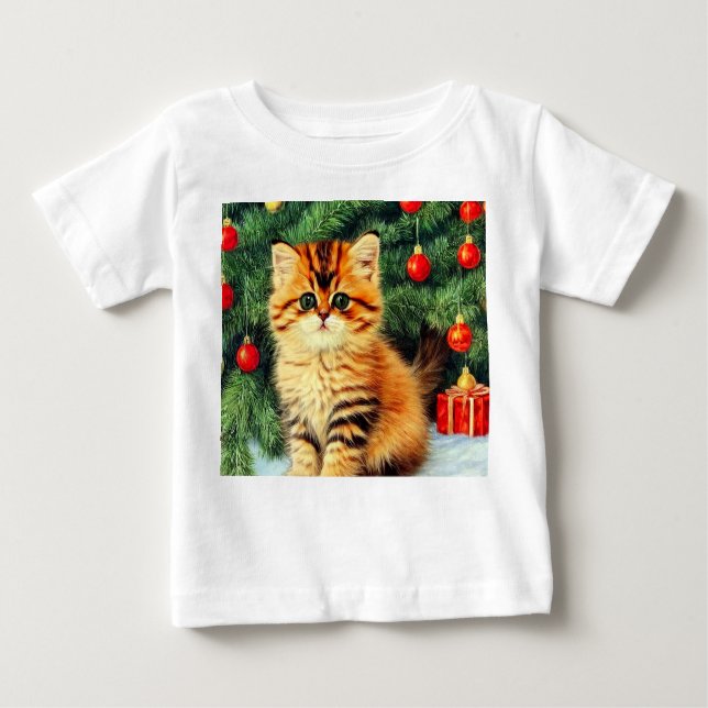 Vintage Christmas Cat Baby T-Shirt (Front)