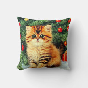 Vintage Christmas Cat Cushion