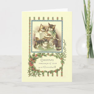 Vintage Christmas Cat Family Greeting Card