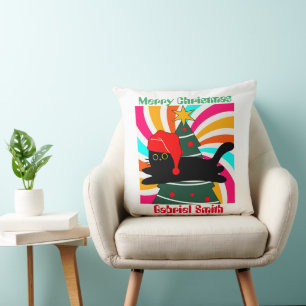 vintage christmas cat gift cushion