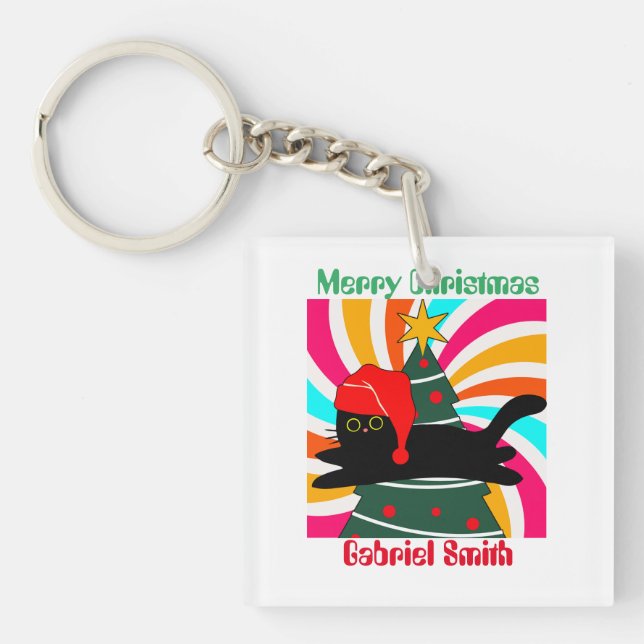 vintage christmas cat gift  key ring (Front)