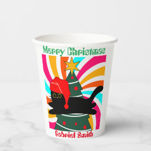 vintage christmas cat gift   paper cups