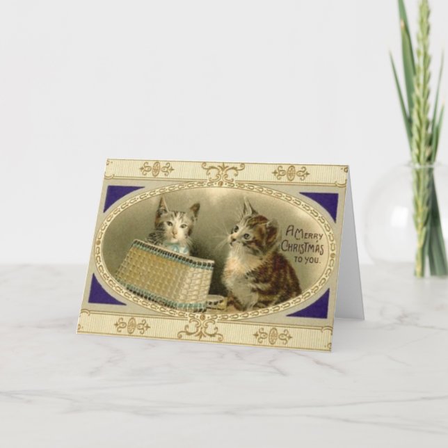 Vintage Christmas Cat Greeting Card (Front)
