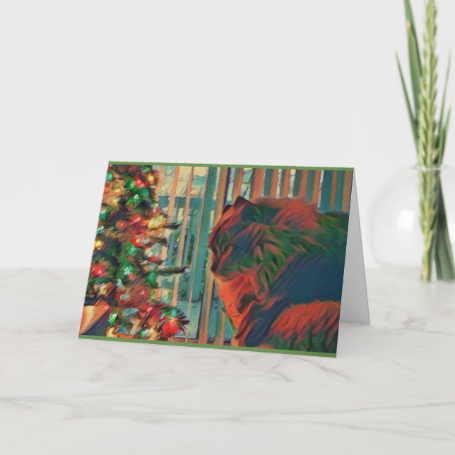 Vintage Christmas Cat Holiday Card (Front)