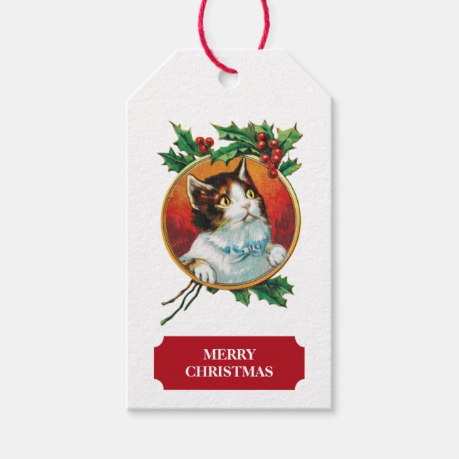 Vintage Christmas Cat Holiday Gift Tags (Front)