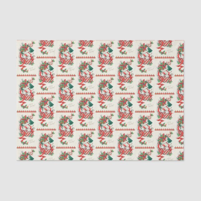 Vintage Christmas cat Holiday party tissue Paper (Front)