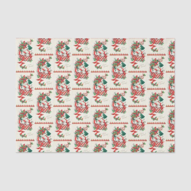 Vintage Christmas cat Holiday party tissue Tissue Paper (Front)