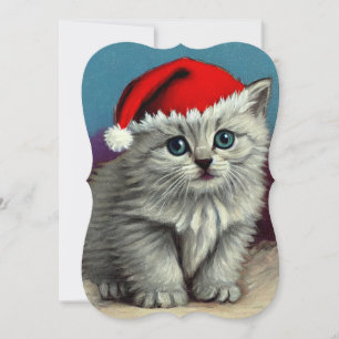 Vintage Christmas Cat in Santa Hat Card