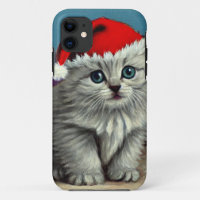 Vintage Christmas Cat in Santa Hat