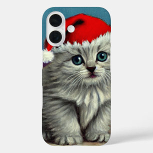 Vintage Christmas Cat in Santa Hat iPhone 16 Case