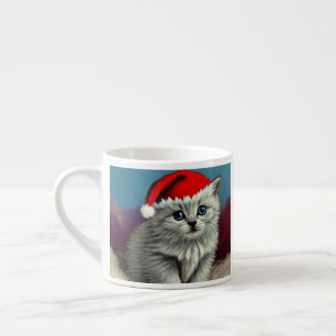 Vintage Christmas Cat in Santa Hat Espresso Cup