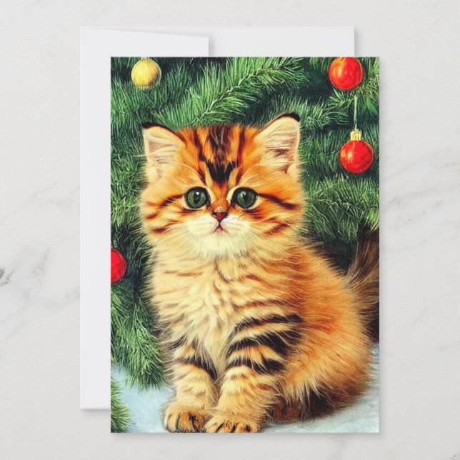 Vintage Christmas Cat Invitation (Front)