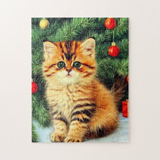 Vintage Christmas Cat Jigsaw Puzzle (Vertical)
