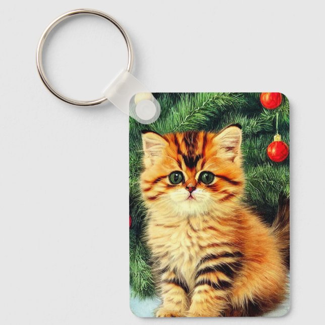 Vintage Christmas Cat Key Ring (Front)