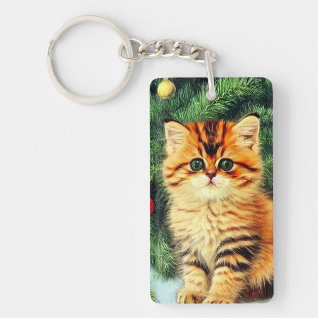 Vintage Christmas Cat Key Ring (Front)