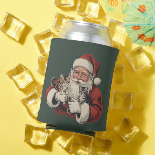 Vintage Christmas Cat Lady Retro 90s Xmas Gift Can Cooler