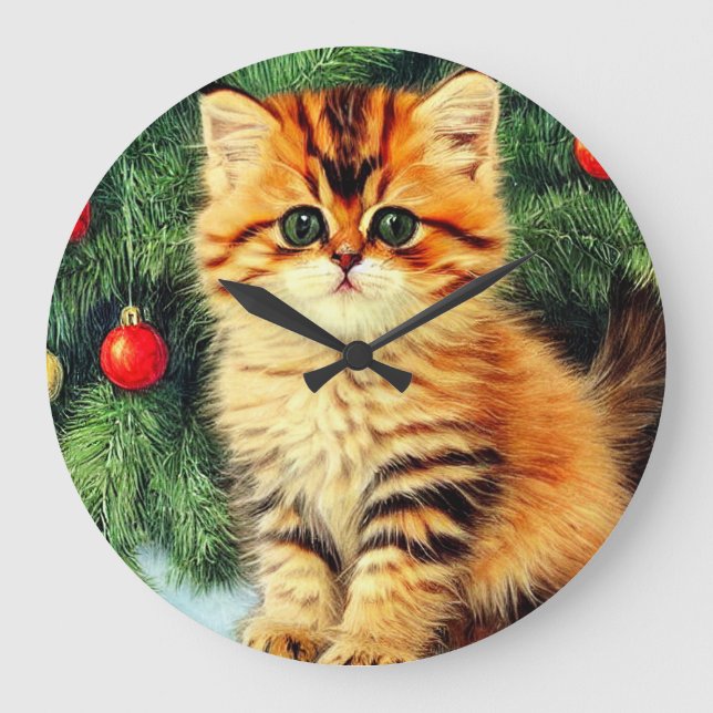 Vintage Christmas Cat Large Clock (Front)