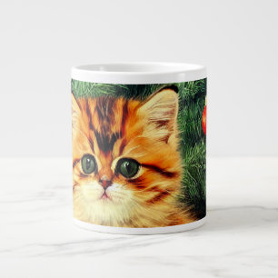 Vintage Christmas Cat Large Coffee Mug