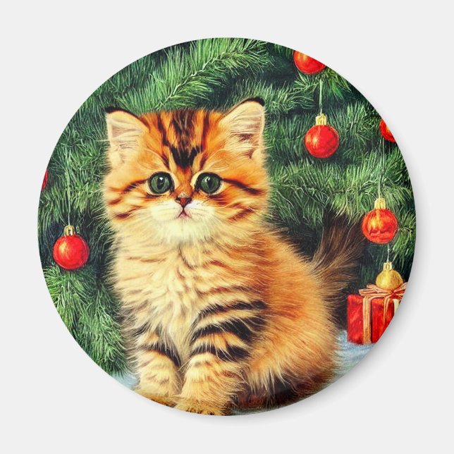Vintage Christmas Cat Magnet (Front)