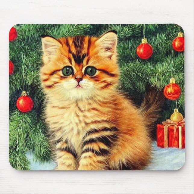 Vintage Christmas Cat Mouse Pad (Front)