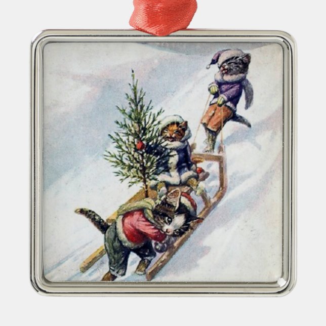 Vintage Christmas Cat Ornament (Front)