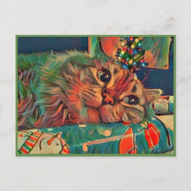 Vintage Christmas Cat Postcard (Front)