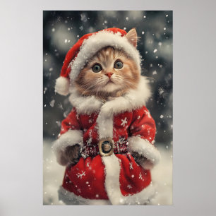 Vintage Christmas Cat Print, Retro Holiday Poster