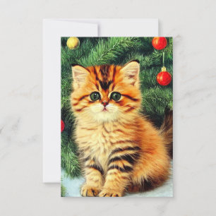 Vintage Christmas Cat RSVP Card