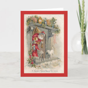 Vintage Christmas Cat & Santa Claus Card