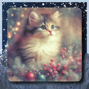 Vintage Christmas Cat Square Sticker