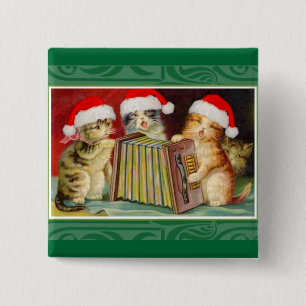 Vintage Christmas Cats 15 Cm Square Badge