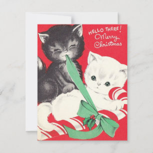 Vintage Christmas Cats CandyCane Holiday Card