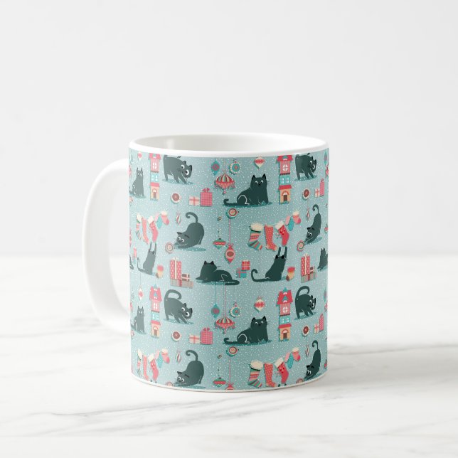 Vintage Christmas cats Coffee Mug (Front Left)